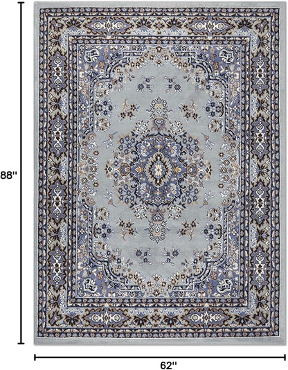 Home Dynamix Premium Sakarya Traditional Medallion Border Area Rug, Silver, 5'2"x7'4" Rectangle