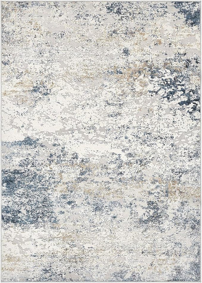 Area Rug Living Room Rugs - 12x18 Washable Large Soft Indoor Neutral Modern Abstract Low Pile Rug Carpet for Bedroom Dining Room Farmhouse Home Office - Beige Blue