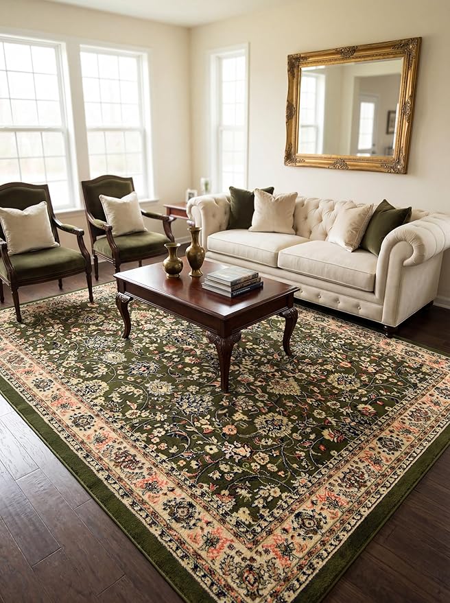 Rugs.com Yasmin Collection Rug – 7' x 10' Green Medium Rug Perfect for Bedrooms, Dining Rooms, Living Rooms
