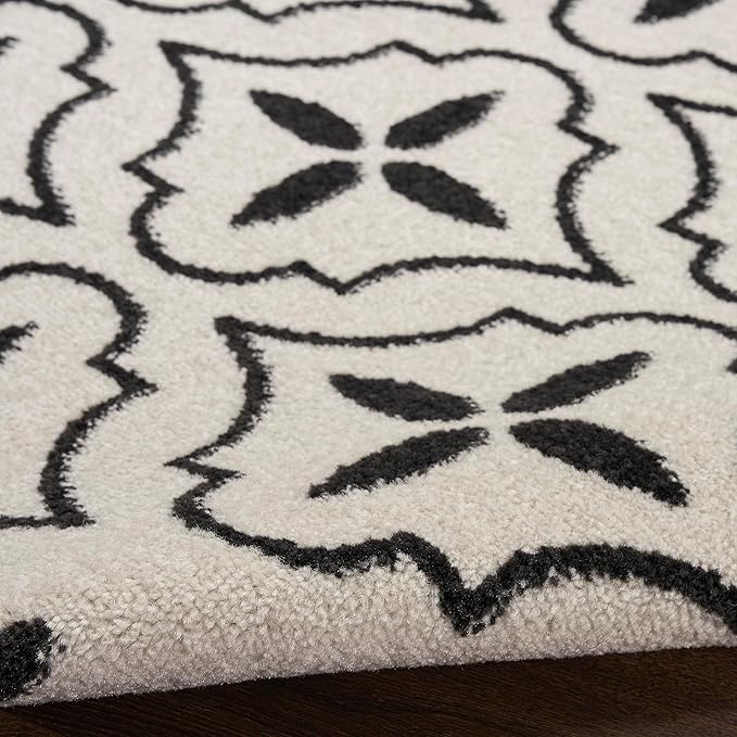 Nourison Home Nourison Essentials Ivory Black 2'2" x 7'6" Area Rug - Easy Clean, Non Shedding, Bed Room, Living Room, Dining Room, Kitchen (8' Runner)