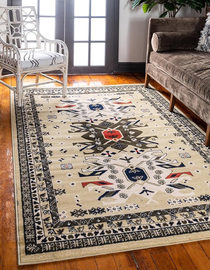 Unique Loom Taftan Collection Border Geometric Tribal Inspired Design Area Rug (9' 10 x 13' 0 Rectangular, Gold/ Gray)
