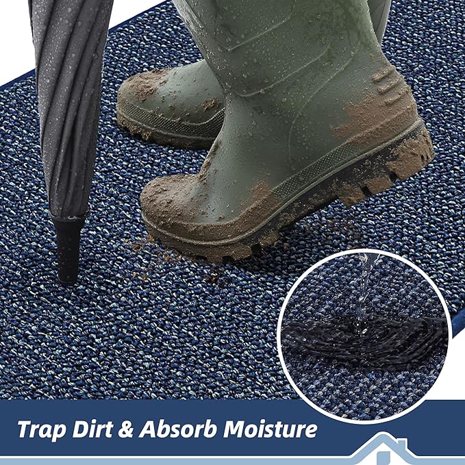 BEQHAUSE Dirt Trapper Door Mat 20" x 32", Non-Slip Washable Doormats Entrance Mat, Dirt Resistant and Absorbent Welcome Mat, Low Profile Floor Mats for Front Back Door and Entryway, Blue