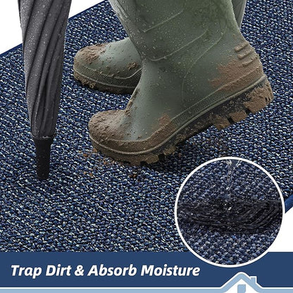 BEQHAUSE Dirt Trapper Door Mat 20" x 32", Non-Slip Washable Doormats Entrance Mat, Dirt Resistant and Absorbent Welcome Mat, Low Profile Floor Mats for Front Back Door and Entryway, Blue