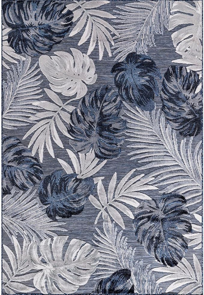 CAMILSON Indoor Outdoor Rug, Navy 10’x14’ Leaf Tropical Botanical Area Rugs for Indoor and Outdoor patios, Easy-Cleaning Non-Shedding Living Room, Garden and Kitchen Washable Outside Carpet (10x14)
