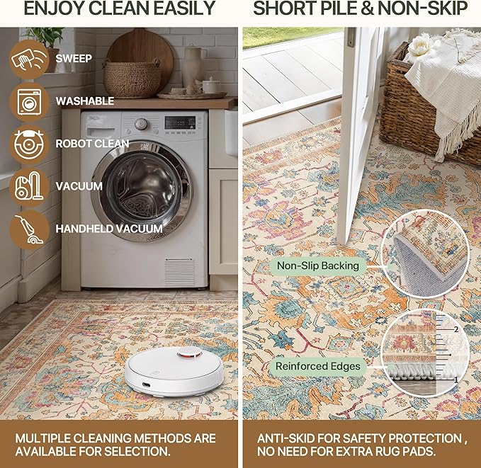 Bavni Bedroom Rug Runners for Hallways, Washable Runner Rug 2x10, Low Pile Non-Slip Indoor Throw Carpet for Bedroom Laundry Room, Turmeric