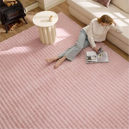 Bedsure 6x9 Fluffy Area Rugs for Living Room, Machine Washable Rugs, Non-Slip Backing, Non-Shedding, Pet Friendly Throw Rug for Bedroom Dining Room, Rug for Kids Room, Strawberry Cream