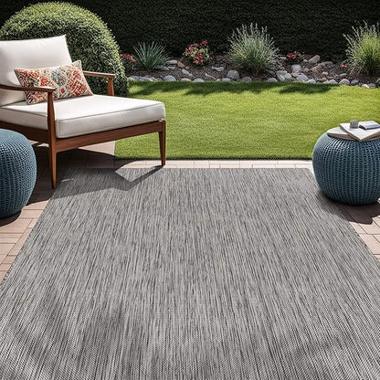 Beverly Rug Indoor Outdoor Rug 10x14, Washable Outside Carpet for Patio, Deck, Porch, Solid Modern Area Rug, Water Resistant, Silver Gray
