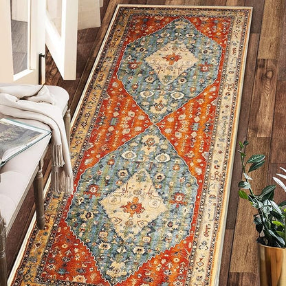 COMSLE Boho Runner Rug, 2' x 7' Washable Rugs for Hallway Faux Wool Small Kitchen Area Rug Distressed Throw Rug Non-Slip Laundry Room Rug Carpet Runner for Entryway Indoor Bedroom