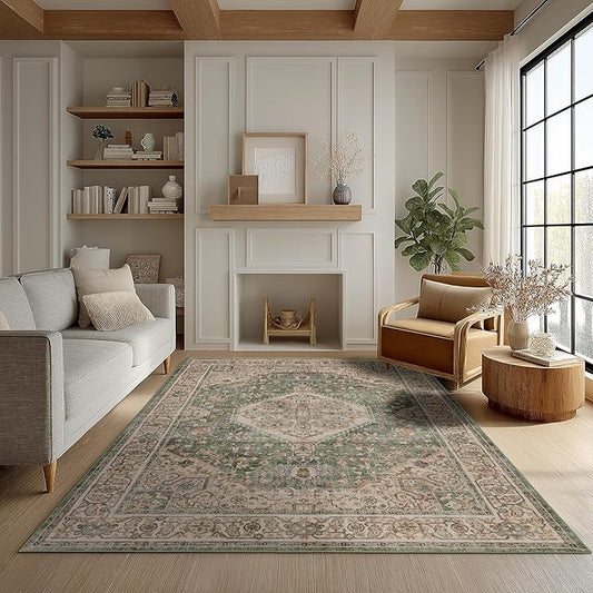 Area Rug Non Slip Machine Washable Ultra Soft Living Room/Bedroom/Kitchen/Outdoor/Classroom Celadon, 5'×7'