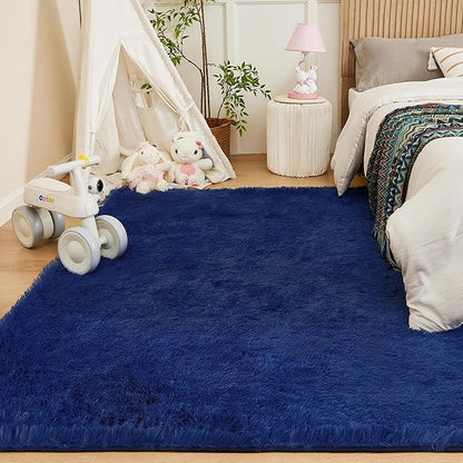 Andency Navy Soft Area Rugs for Living Room Bedroom, 3x5 Non-Slip Fluffy Shag Carpet, Indoor Floor Fuzzy Shaggy Living Room Plush Rug for Kids Dorm Nursery Home Decor Aesthetic