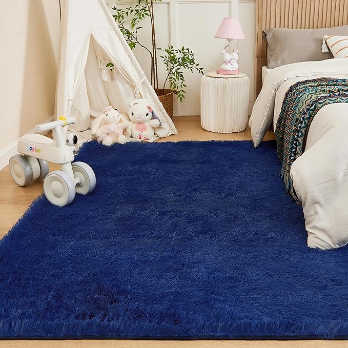 Andency Navy Soft Area Rugs for Living Room Bedroom, 5x8 Fluffy Shaggy Bedside Rug, Non-Slip Large Shag Fuzzy Plush Carpets for Bedroom Kids Dorm Nursery Home Decor Aesthetic