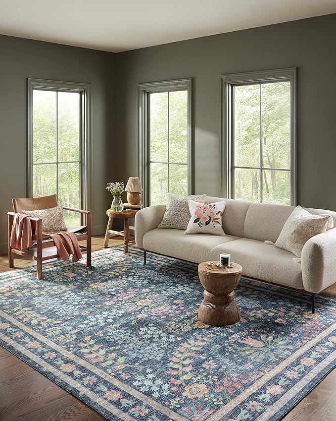Loloi Rifle Paper Co. Maison Collection MAO-06 Blue/Multi 3'-0" x 3'-0" Round, .19" Pile Height, Accent Rug