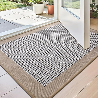 LUMI Inside Door Mat for Entry 20"x32", Absorbent, Dirt Trapper, Low Profile Thin, Non Slip Mats with Rubber Backing, Ideal for Indoor, High Traffic, Garage, Entrance, Classic Beige