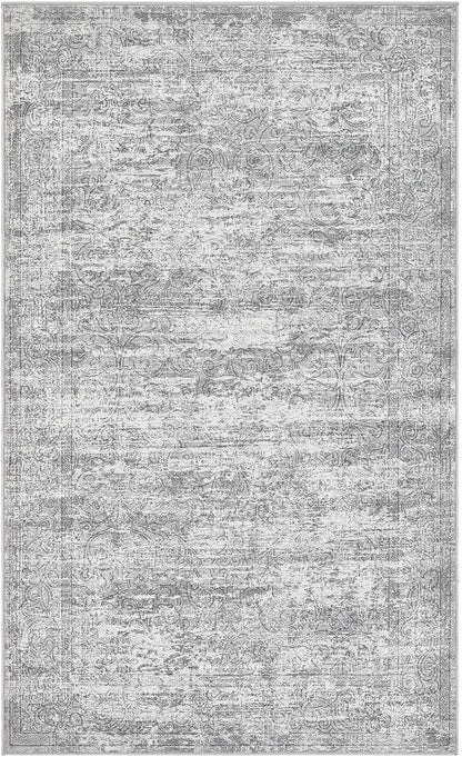 Washable Area Rug: 3x5 ft Abstract Small Rugs for Entryway Kitchen Living Room Bedroom - Non Slip Modern Neutral Carpet Indoor Front Door - Vintage Grey