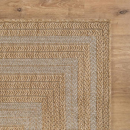 Beverly Rug Easy Jute Framed Border Rug 4x6 Washable Durable Indoor Outdoor Area Rugs for Living Dining Room Patio Office Stain Resistant Non Shedding Casual Indoor Outside Carpet 4 x 6 Natural