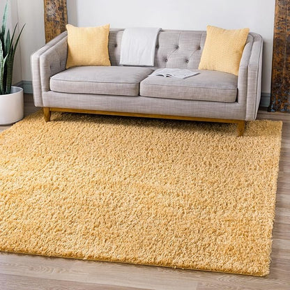 Unique Loom Davos Shag Collection Area Rug - Solid (5' 3" Square, Sun Yellow)