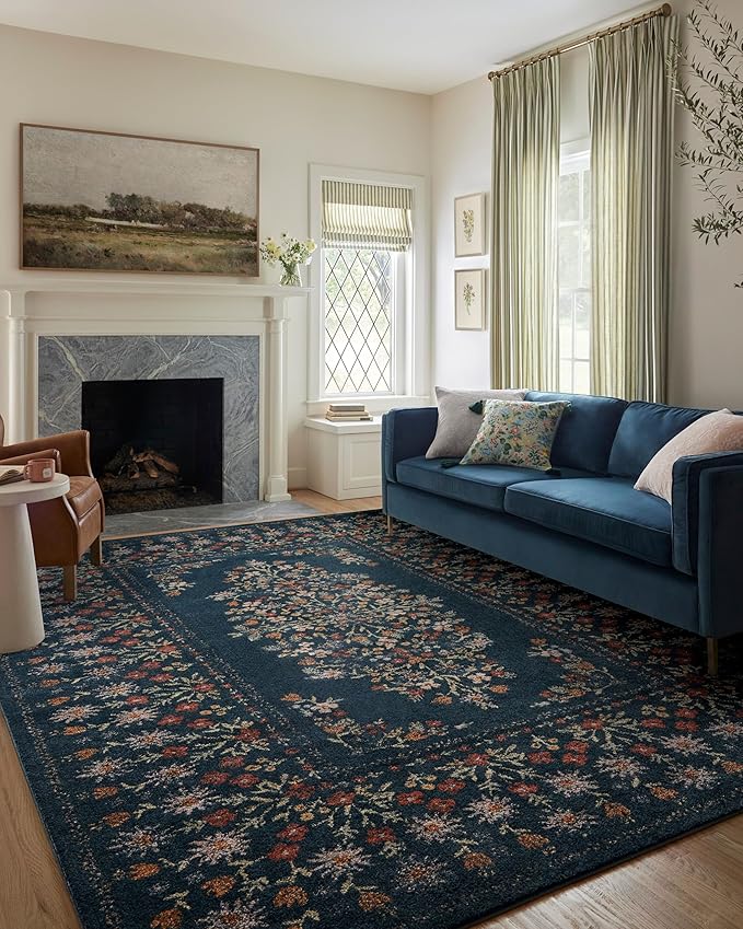 Loloi Rifle Paper Co. Laurel Collection LAU-01 Dark Navy 2'-8" x 8' Runner Rug