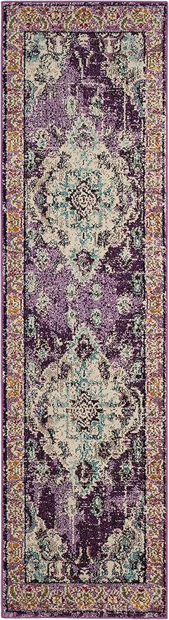 SAFAVIEH Monaco Collection Runner Rug - 2'2" x 6', Violet & Light Blue, Boho Chic Medallion Distressed Design, Non-Shedding & Easy Care, Ideal for High Traffic Areas in Living Room, Bedroom (MNC243L)