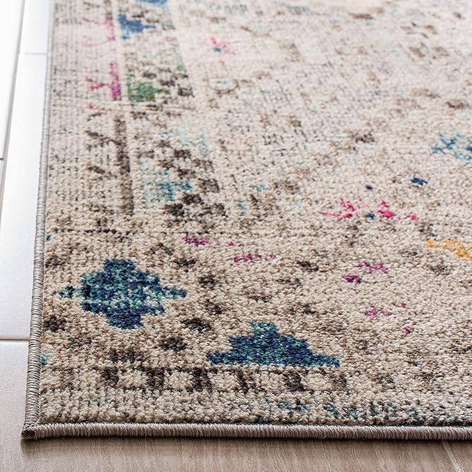 SAFAVIEH Madison Collection Runner Rug - 2'2" x 18', Grey & Yellow, Boho Diamond Distressed Design, Non-Shedding & Easy Care, Ideal for High Traffic Areas in Living Room, Bedroom (MAD418F)