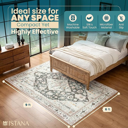 Istana 6x9 Area Rug - Light Green/Beige Rugs for Living Room 6x9 - Foldable Boho Rugs for Bedroom - Stain Resistant Washable Rug - Eco-Friendly Area Rugs - Easy to Clean Living Room Rug