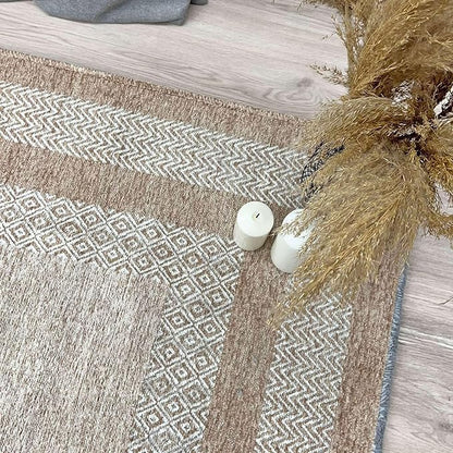 Alfa Rich 4x6 Beige Cream Washable Area Rugs for Living Room Bedroom Kitchen Cotton Pet Friendly Rug