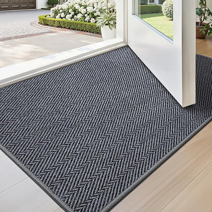 LUMI Ultra Thin Indoor Door Mat for Entrance 17"x30", Non Slip Entryway Mat, Low Profile Doormat, Unique Herringbone Design Carpet for Inside, Patio, Porch, Medium Gray