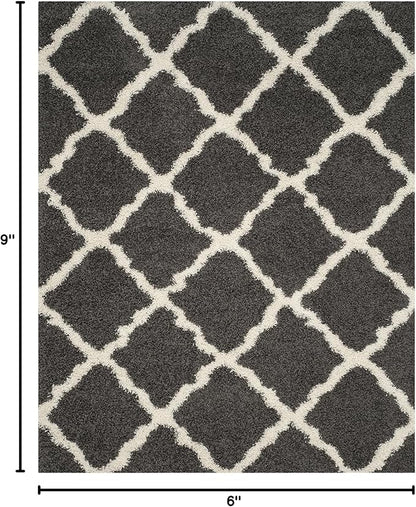 SAFAVIEH Dallas Shag Collection Area Rug - 6' x 9', Dark Grey & Ivory, Trellis Design, Non-Shedding & Easy Care, 1.5-inch Thick Ideal for High Traffic Areas in Living Room, Bedroom (SGD257A)
