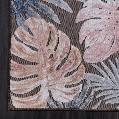 CAMILSON Indoor Outdoor Rug, Brown 4x6 Leaf Tropical Botanical Area Rugs for Indoor and Outdoor patios, Easy-Cleaning Non-Shedding Living Room, Garden and Kitchen Washable Outside Carpet (4 x 6)