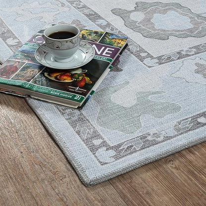 Fame Living Cream Beige Oushak Rug, Modern Small Rugs, Vintage, Turkish, Eclectic, Floral, Pastel, Washable, Door Mat, Doormat for Indoor Entrance, Entryway, Kitchen, Bathroom, Bedroom, Laundry, 2'x3'