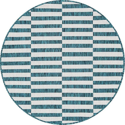 Unique Loom Outdoor Striped Collection Area Rug - Striped (4' 1" Round, Teal/Ivory)