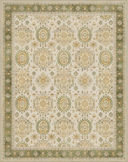 8x10 Area Rug Machine Washable Boho Rug for Living Room,Ultra-Thin Low Pile Carpet,Lightweight Indoor Printed Rug,Non Slip Floral Area Rug for Bedroom, Dining Room, Home Office,Green
