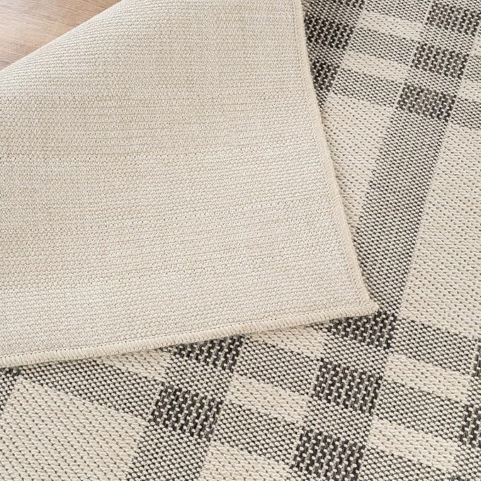 CAMILSON Easy Jute Rug 2x7, Indoor and Outdoor Off-White Runner Rug for Kitchen, Hallway and Entryway, Checkred Boho Woven Design, Easy-Cleaning, Washable Outside Carpet (2 x 7)