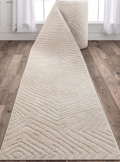 Well Woven Custom Size Hallway Stair Runner - Choose Your Length - 27 Inches Wide x 90 Feet Long Runner (27" x 90' Runner) Rug - Ivory Relajo Soft Touch, Modern Geometric - Hi-Lo Pile