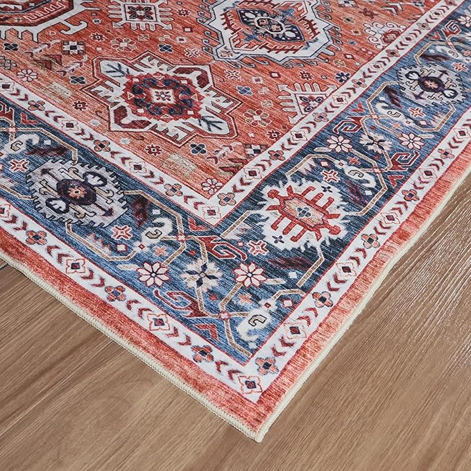 Dripex Vintage 5x7 Area Rugs - Large Washable Area Rug for Living Room Bedroom Oriental Medallion Floral Print Floor Carpet Low-Pile Indoor Soft Non-Slip Accent Rug Farmhouse Home Office Decor