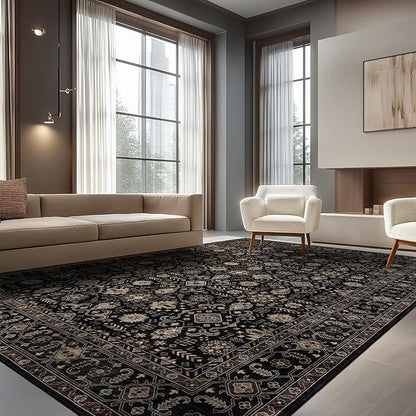 Area Rug Non Slip Machine Washable Ultra Soft Living Room/Bedroom/Kitchen/Outdoor/Classroom Black Gold, 8'×10'
