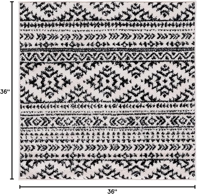 SAFAVIEH Tulum Collection Area Rug - 3' Square, Ivory & Black, Moroccan Boho Tribal Design, Non-Shedding & Easy to Clean, Ideal for Entryway, Foyer, Accent Space, Bedroom (TUL272B)