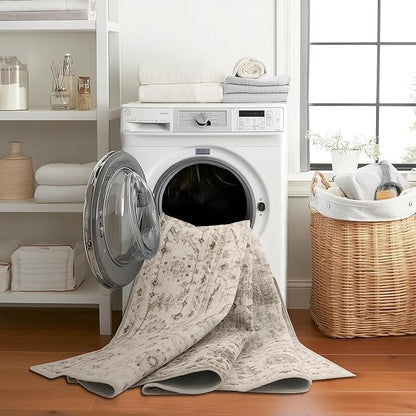 ReaLife Rugs Machine Washable Area Rug - Living Room Bedroom Bathroom Kitchen Entryway Office - Padded Low Pile Stain Resistant Premium - Boho Farmhouse Vintage - Joy - Beige Ivory 7'6" x 9'6"