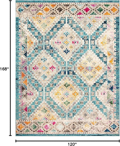 SAFAVIEH Madison Collection Area Rug - 10' x 14', Dark Blue & Yellow, Boho Diamond Distressed Design, Non-Shedding & Easy Care, Ideal for High Traffic Areas in Living Room, Bedroom (MAD418N)