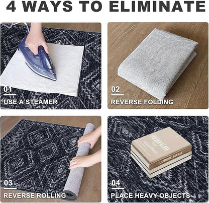 KILOCOCO Boho Entryway Rug 3x5 Area Rug Washable Non Slip Throw Rugs Soft for Kitchen Living Room Dining Bedroom Geometric Moroccan Carpet, Black/Navy