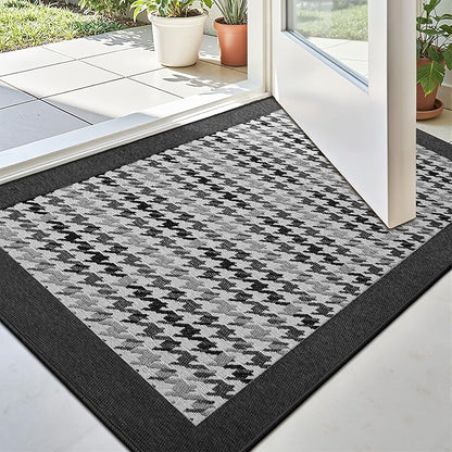 LUMI Inside Door Mat for Entry 17''x30'', Absorbent, Dirt Trapper, Low Profile Thin, Non Slip Mats with Rubber Backing, Ideal for Indoor, High Traffic, Garage, Entrance, Birdy Black