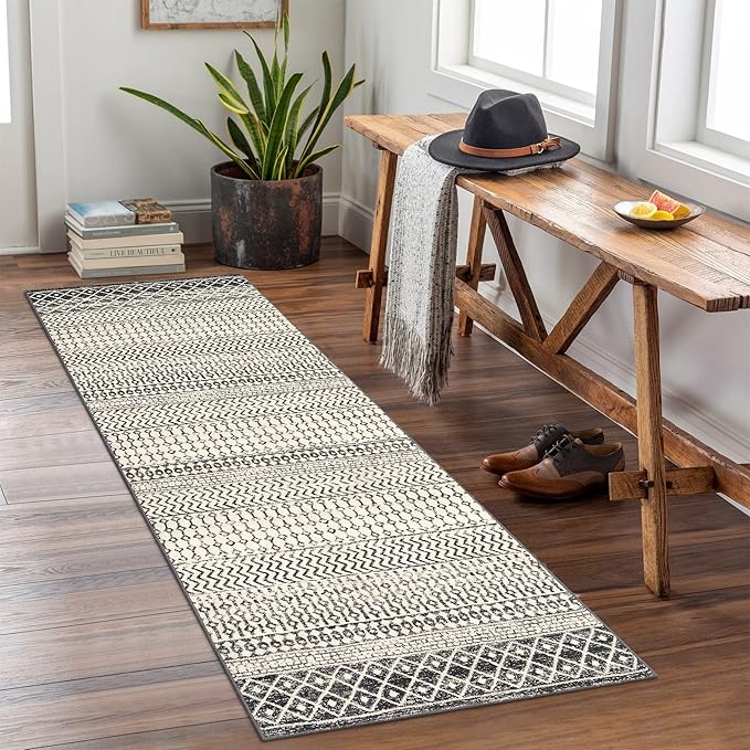 Moroccan Washable Runner Rug, 2x6 Ultra Soft Non-Slip Vintage Boho Hallway Kitchen Runner Rug Floor Carpet for Bedroom Bathroom Laundry Living Room