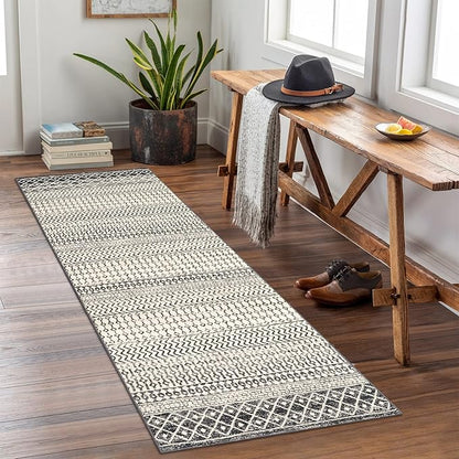 Moroccan Washable Runner Rug, 2x6 Ultra Soft Non-Slip Vintage Boho Hallway Kitchen Runner Rug Floor Carpet for Bedroom Bathroom Laundry Living Room