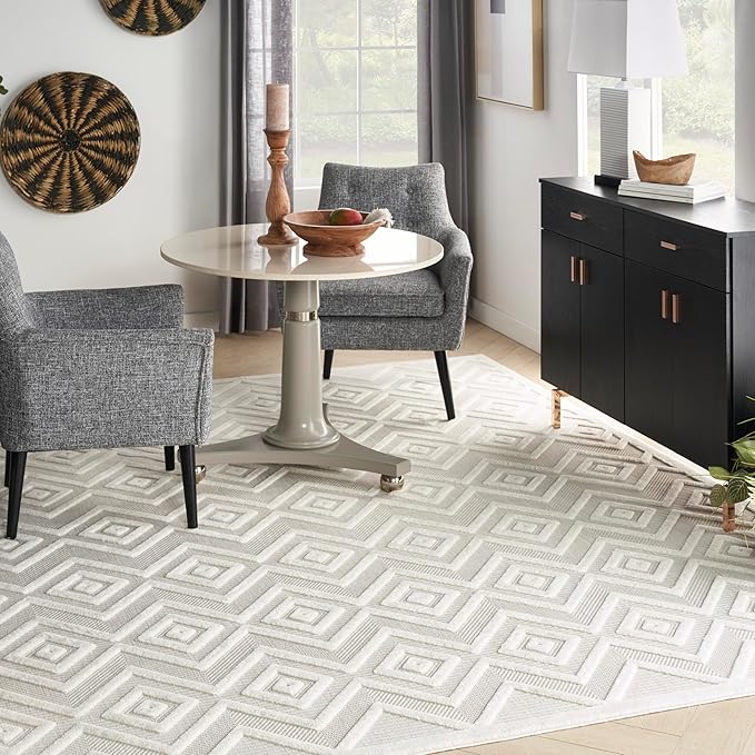Nourison Home Versatile Ivory White 7' x 10' Area Rug - Easy Clean, Non Shedding, Bed Room, Living Room, Dining Room, Kitchen (7' x 10')