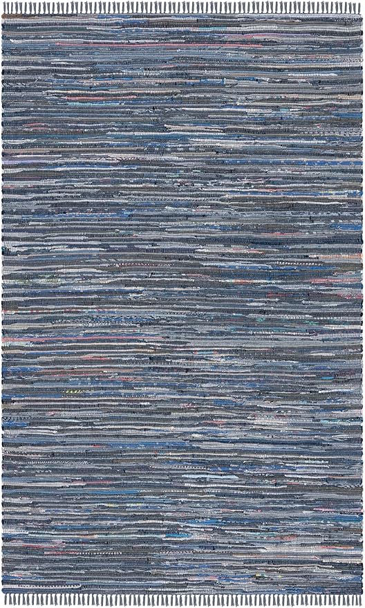 SAFAVIEH Rag Rug Collection Area Rug - 5' x 8', Ink & Multi, Handmade Boho Stripe Cotton, Ideal for High Traffic Areas in Living Room, Bedroom (RAR121C)