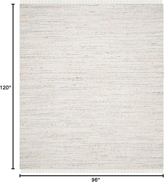 SAFAVIEH Rag Rug Collection Area Rug - 8' x 10', Ivory & Multi, Handmade Boho Stripe Cotton, Ideal for High Traffic Areas in Living Room, Bedroom (RAR121G)