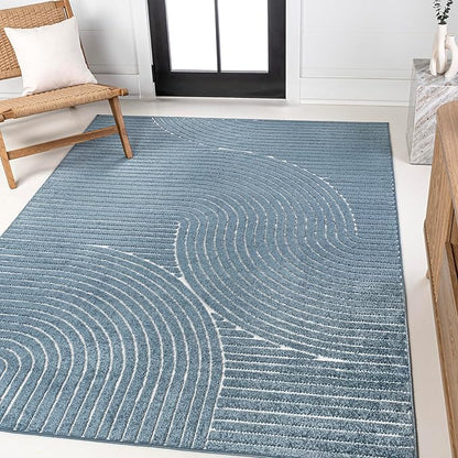 JONATHAN Y Hallie High-Low Curve Dark Blue/Cream 3x5 Indoor/Outdoor Area Rug, Minimalist Geometric, Pet Friendly, for Patio, Backyard, Living Room, Bedroom, Office, Hose-Washable (SCN100C-3)