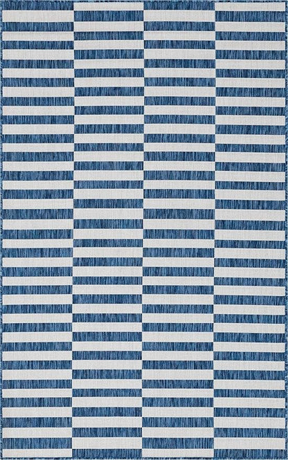 Unique Loom Outdoor Striped Collection Area Rug - Striped (5' 1" x 8' Rectangle, Blue/Ivory)