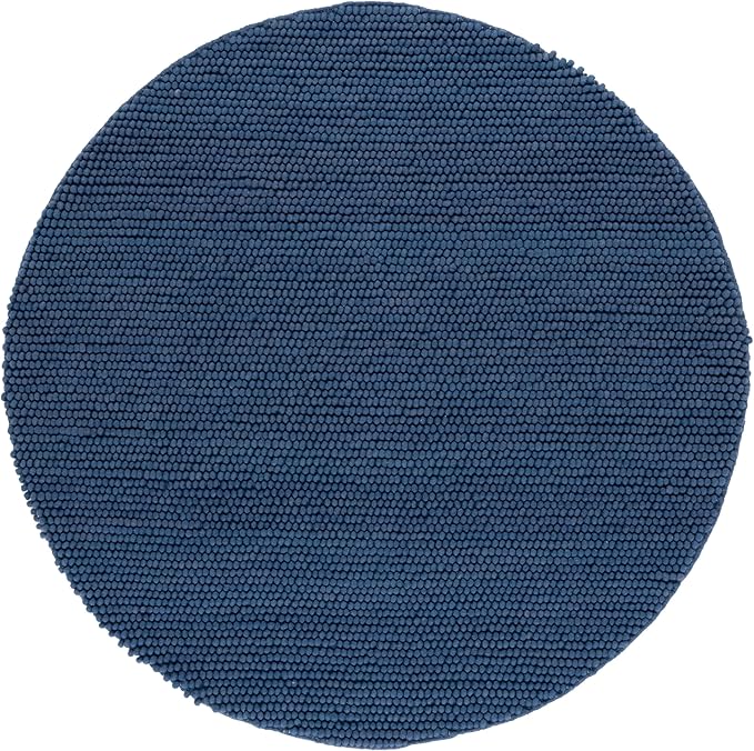 SAFAVIEH Natura Collection Area Rug - 8' Round, Navy & Blue, Handmade Wool Blend, Textured Design, Ideal for Living Room, Bedroom, Dining Space (NAT620M)