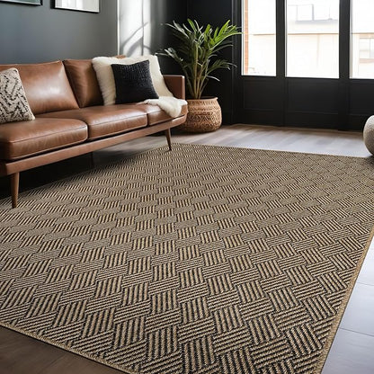 Easy Jute Rugs 5x7 Herringbone Natural Color Living Room Indoor Outdoor Area Rug for Patio and Kitchen Rug High Traffic Washable Easy to Clean Solid Boho Woven Design Carpet (5 x 7)
