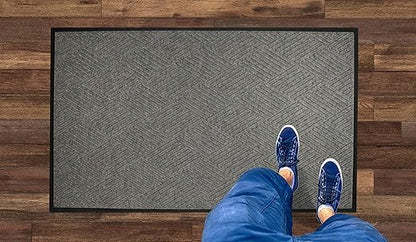 WaterHog Diamond | Commercial-Grade Entrance Mat with Rubber Border – Indoor/Outdoor, Quick Drying, Stain Resistant Door Mat (Medium Grey, 3' x 6')